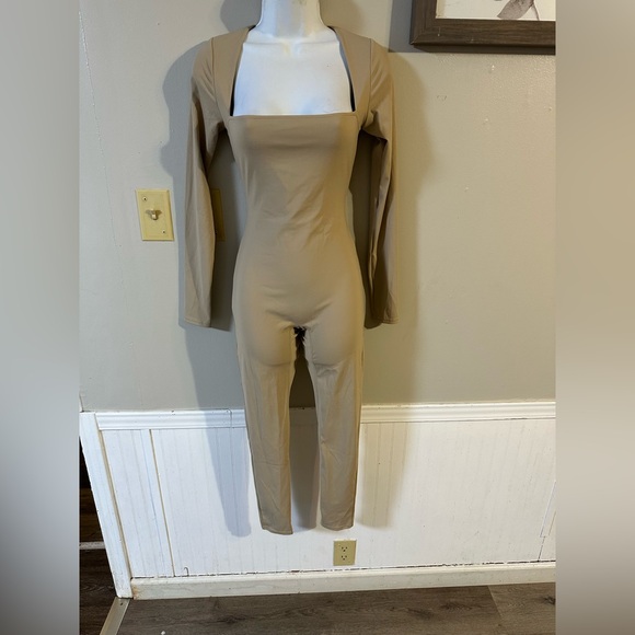Chic Tan Long Sleeve Jumpsuit - Picture 1 of 6